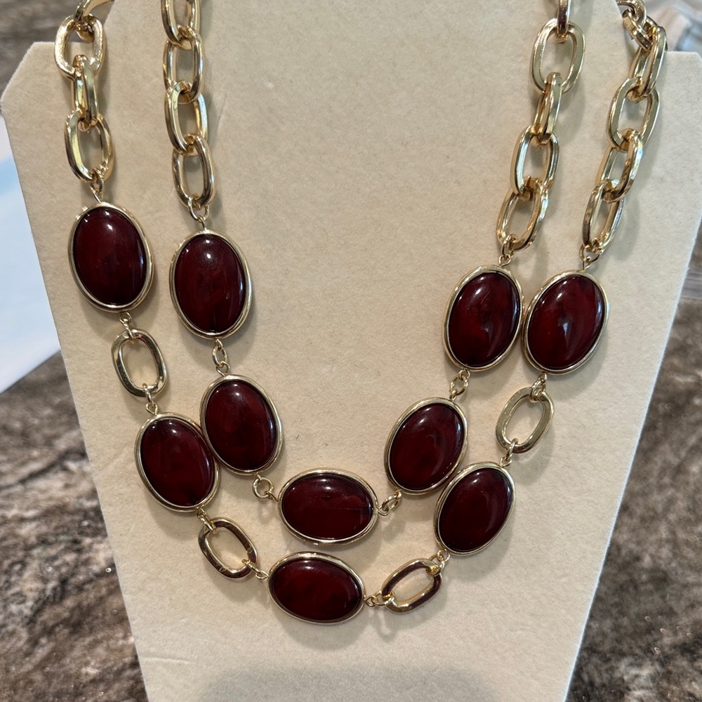 Talbots Gold Necklace with Deep Red Accents
